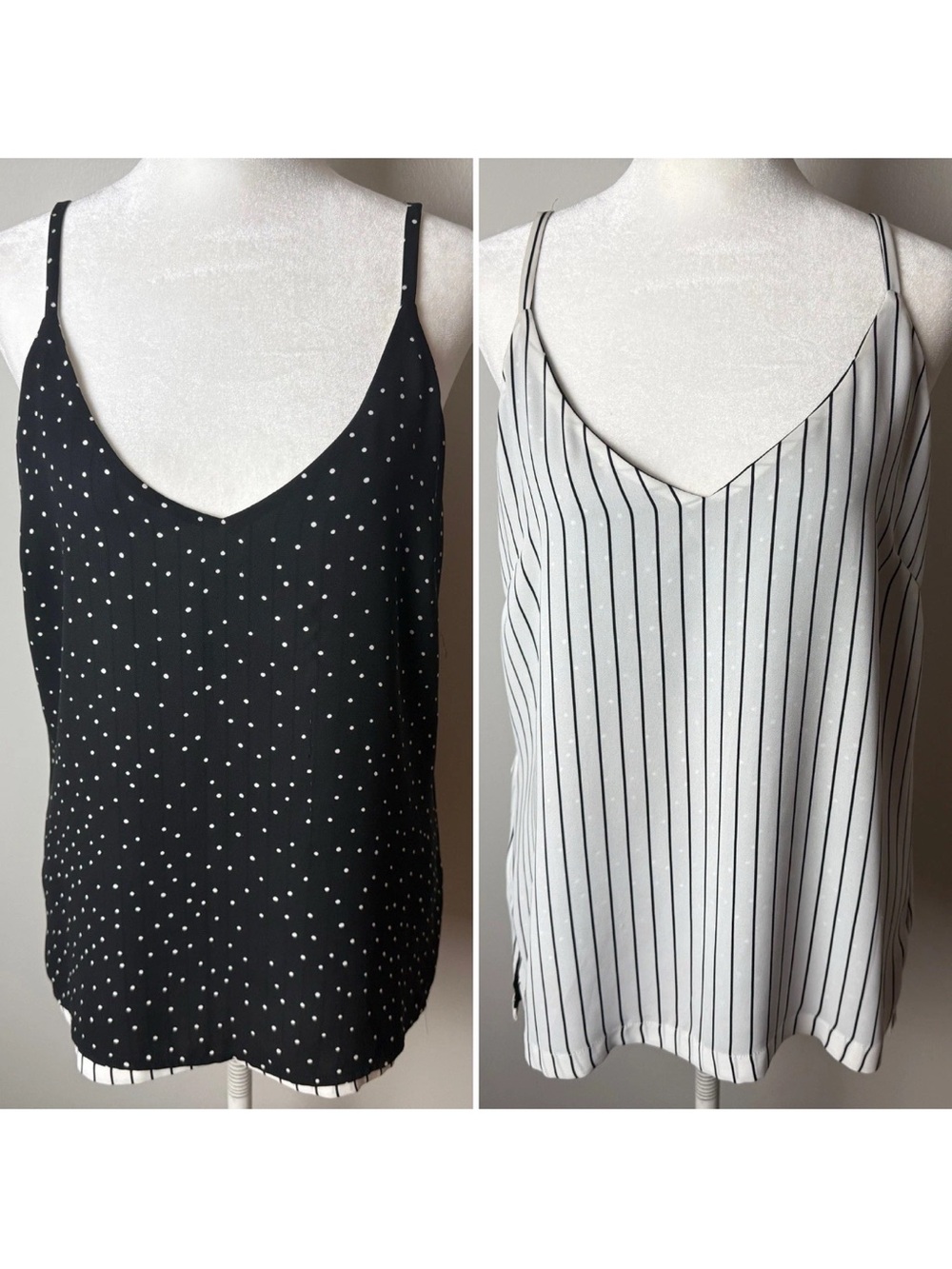 White House Black Market WHBM Reversible Cami Top Size Large Black White Dots